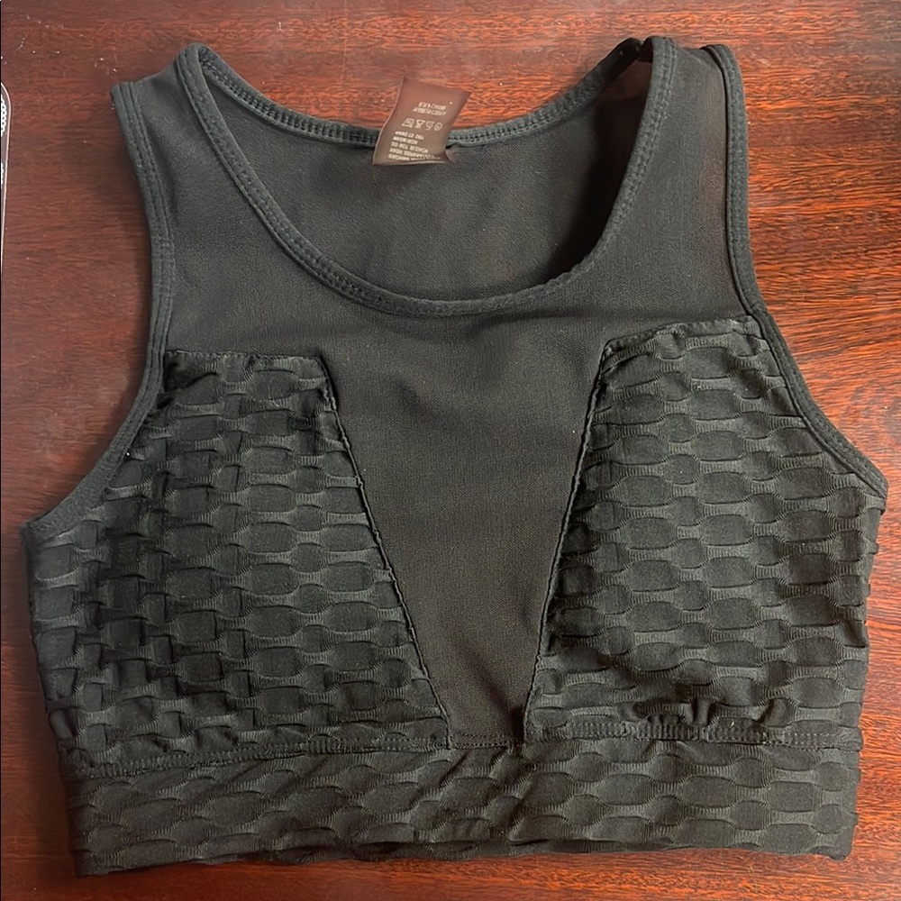 Black Textured and Mesh Sports Bra